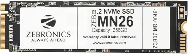 ZEBRONICS ZEB-MN26 256GB M.2 NVMe Solid State Drive (SSD), with 1900MB/s Read Speed, PCIe Gen 3.0, Next Level Performance, Ultra Low Power Consumption, Thermal Management and Silent Operation.