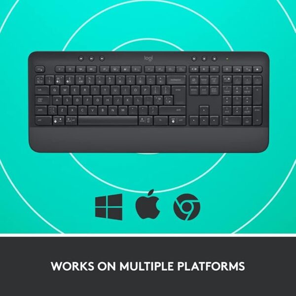 Logitech Signature K650 Wireless Keyboard with Wrist Rest, Full-Size, BLE Bluetooth or Logi Bolt USB Receiver, Comfort Deep-Cushioned Keys, Numpad, Compatible with Most OS/PC/Windows/Mac-Black - Image 6