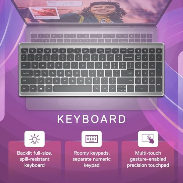 Dell Inspiron 3530 13th Gen Laptop, Intel Core i5-1335U Processor/ 8GB/ 512GB SSD/ 15.6" (39.62cm) FHD WVA AG 120Hz 250 nits/Backlit Keyboard/Windows 11 + MSO'21/ McAfee 15 Months/Silver/ 1.66kg - Image 5