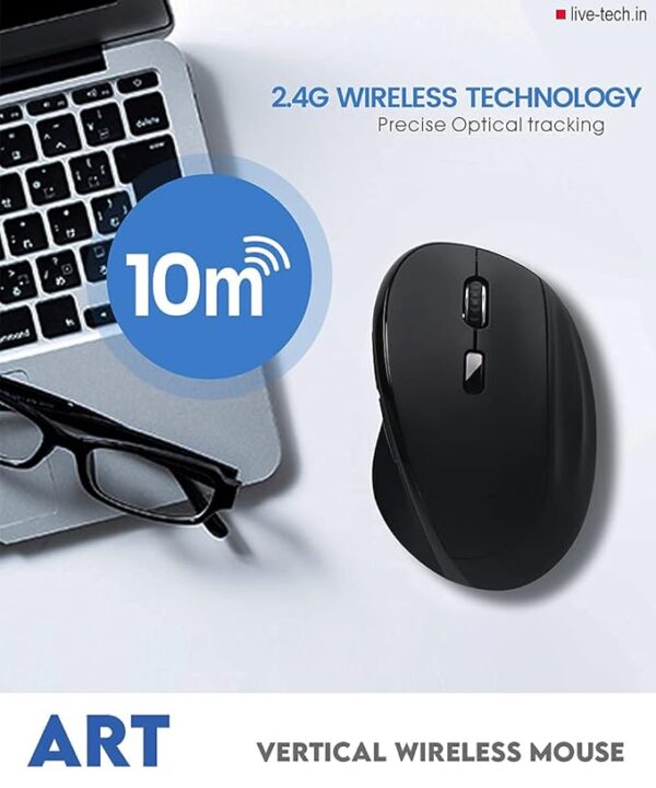 Live Tech Art Ergonomic USB Mouse, Unique 56° (Degree) Vertical Wireless Mouse - 2.4GHz Optical Vertical Mice 6D with 3 DPI Modes - Image 3