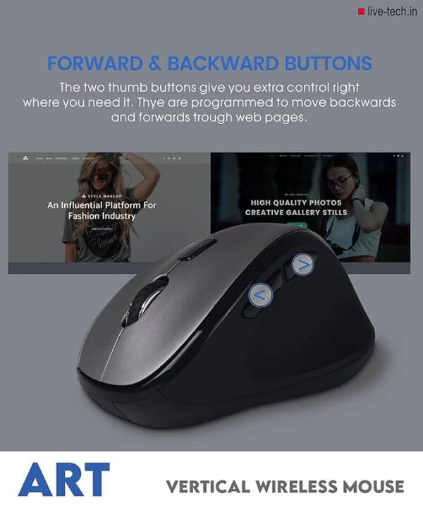 Live Tech Art Ergonomic USB Mouse, Unique 56° (Degree) Vertical Wireless Mouse - 2.4GHz Optical Vertical Mice 6D with 3 DPI Modes - Image 4