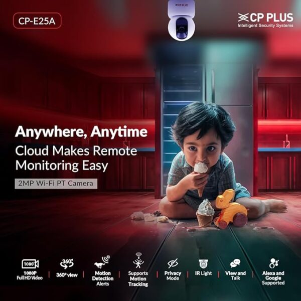 CP PLUS 2MP Full HD Smart Wi-Fi CCTV Home Security Camera | 360° with Pan Tilt | View & Talk | Motion Alert | Night Vision | SD Card (Upto 128 GB), Alexa & Google Support | IR Distance 10mtr | CP-E25A - Image 5