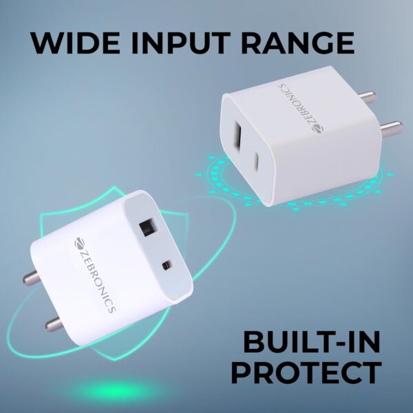 Zebronics MA106B Type C + USB Charger, Dual Output, 20W max, Multi Protocol, for iPhone | Android Smartphones | Tablets, PD 3.0 Adapter, Rapid Charge, Wide Voltage Support, Built in protections - Image 6