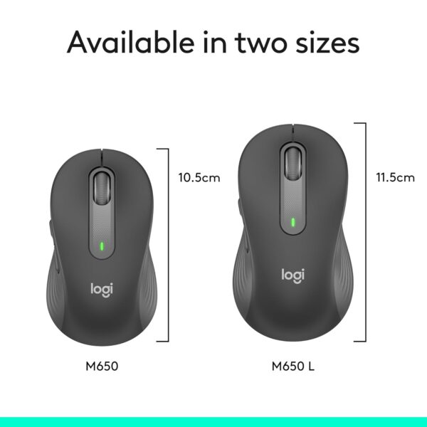 Logitech Signature M650 Wireless Mouse - for Small to Medium Sized Hands, 2-Year Battery, Silent Clicks, Customisable Side Buttons, Bluetooth, for PC/Mac/Multi-Device/Chromebook -Graphite - Image 9
