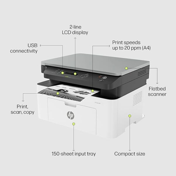 HP Laser MFP 1188a, Print, Copy, Scan, Hi-Speed USB 2.0, Up to 21 ppm, 150-sheet Input Tray, 100-sheet Output Tray, 10,000-page Duty Cycle, 1-Year Warranty, Black and White, 715A2A - Image 3