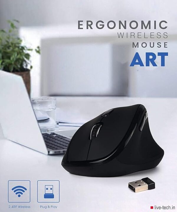 Live Tech Art Ergonomic USB Mouse, Unique 56° (Degree) Vertical Wireless Mouse - 2.4GHz Optical Vertical Mice 6D with 3 DPI Modes - Image 2
