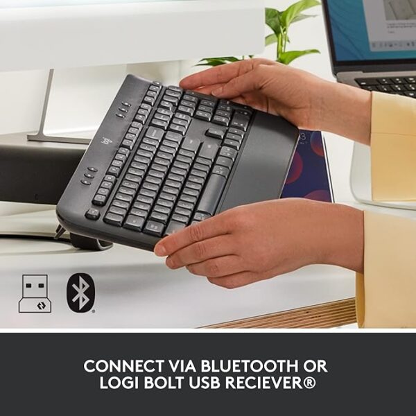 Logitech Signature K650 Wireless Keyboard with Wrist Rest, Full-Size, BLE Bluetooth or Logi Bolt USB Receiver, Comfort Deep-Cushioned Keys, Numpad, Compatible with Most OS/PC/Windows/Mac-Black - Image 4