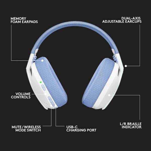 Logitech G435 Lightspeed and Bluetooth Wireless Over Ear Gaming Headphones - Lightweight with Dual mics, 18h Battery, Compatible with Dolby Atmos, PC, PS4, PS5, Mobile - White - Image 8
