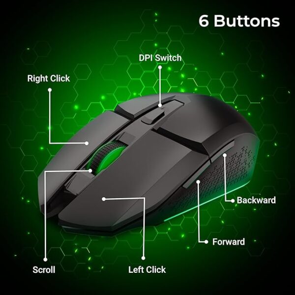 ZEBRONICS Shark Lite Wireless Gaming Mouse with 4600DPI, Comfortable & Ergonomic Design, RGB LED Lights, 6 Buttons, in-Built Rechargeable Battery, Power & LED ON/Off Switch - Image 5