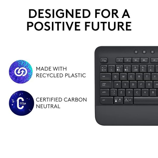 Logitech Signature K650 Wireless Keyboard with Wrist Rest, Full-Size, BLE Bluetooth or Logi Bolt USB Receiver, Comfort Deep-Cushioned Keys, Numpad, Compatible with Most OS/PC/Windows/Mac-Black - Image 5