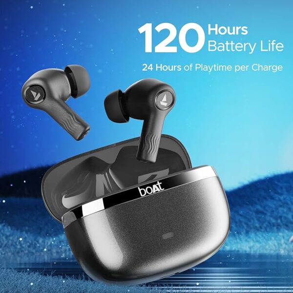 boAt Nirvana Iris Truly Wireless in Ear Ear Buds w/Up to 32 dB Active Noise Cancellation,120 Hrs Playback,Crystal Bionic Sound Powered by HiFi,Beast Mode,ENx Tech,Hearables App(Crystal Black) - Image 6