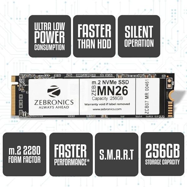 ZEBRONICS ZEB-MN26 256GB M.2 NVMe Solid State Drive (SSD), with 1900MB/s Read Speed, PCIe Gen 3.0, Next Level Performance, Ultra Low Power Consumption, Thermal Management and Silent Operation. - Image 4