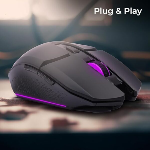 ZEBRONICS Shark Lite Wireless Gaming Mouse with 4600DPI, Comfortable & Ergonomic Design, RGB LED Lights, 6 Buttons, in-Built Rechargeable Battery, Power & LED ON/Off Switch - Image 6