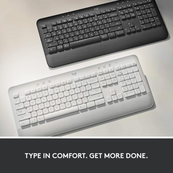 Logitech Signature K650 Wireless Keyboard with Wrist Rest, Full-Size, BLE Bluetooth or Logi Bolt USB Receiver, Comfort Deep-Cushioned Keys, Numpad, Compatible with Most OS/PC/Windows/Mac-Black - Image 8