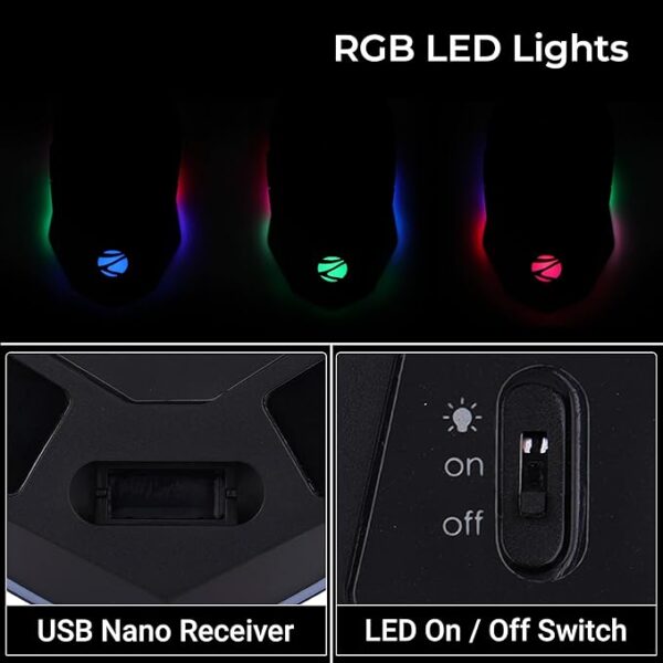 ZEBRONICS Shark Lite Wireless Gaming Mouse with 4600DPI, Comfortable & Ergonomic Design, RGB LED Lights, 6 Buttons, in-Built Rechargeable Battery, Power & LED ON/Off Switch - Image 4