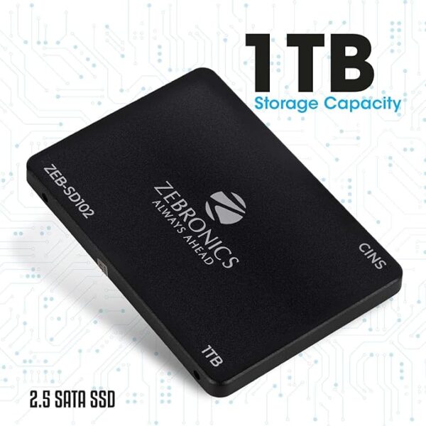 ZEBRONICS SD102 2.5" 1TB SSD, SATA III, 550MB/s Data Speed, Ultra Low Power, Silent Operation, S.M.A.R.T. Technology and Thermal Management - Image 2