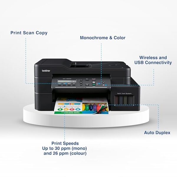 Brother DCP-T820DW Printer - Auto Duplex Printing, Print, Scan, Copy, ADF, WiFi/LAN/USB, Print Up To 15K Pages In Black And 5K In Color Each For (CMY), Get An Extra Black Ink Bottle, Free Installation - Image 5