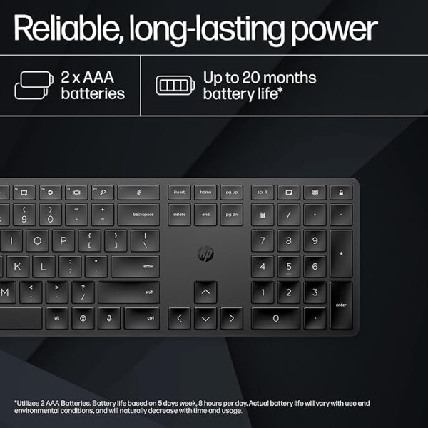 HP 450 Programmable Wireless, Full Size; 3-Zone Layout Keyboard, 2.4 Ghz Wireless Connection, Compatible with Pcs with Available USB-A Port, Black - Image 4