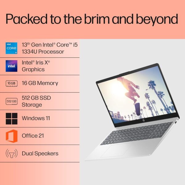 HP 15, 13th Gen Intel Core i5-1334U, 16GB DDR4, 512GB SSD, (Win 11, Office 21, Silver, 1.59kg), Anti-Glare, 15.6-inch(39.6cm) FHD Laptop, Iris Xe Graphics, FHD Camera, Backlit KB, fd0316TU/fd0315TU - Image 12