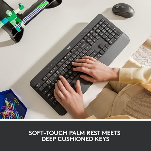 Logitech Signature K650 Wireless Keyboard with Wrist Rest, Full-Size, BLE Bluetooth or Logi Bolt USB Receiver, Comfort Deep-Cushioned Keys, Numpad, Compatible with Most OS/PC/Windows/Mac-Black - Image 2