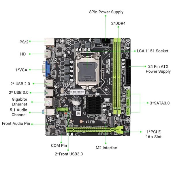 ZEBRONICS Z310 NVMe Micro-ATX Motherboard for LGA 1151 Socket, Supports Intel 6th, 7th, 8th & 9th Generation Processors, NVMe M.2 Slot, 5.1 Audio, DDR4 2666 MHz, Ports (RJ45 | SATA | USB 3.0 | HDMI) - Image 5