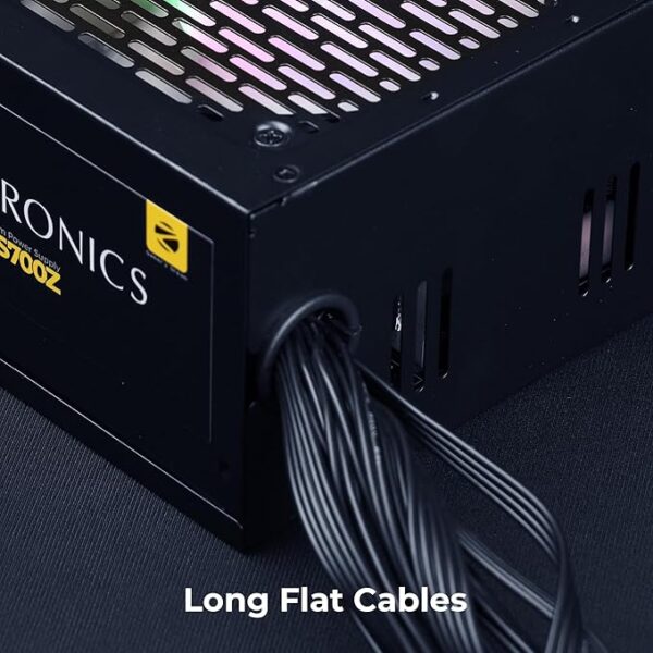 ZEBRONICS VS700Z, Premium Power Supply, Silent 120mm RGB Fan, Long Flat Cables, 12V 52A, PCIe x 1, MOLEX x 2, SATA x 4, 8 Pin PCIe, Over Voltage | Over Current | Short Circuit Protection (Black) - Image 6