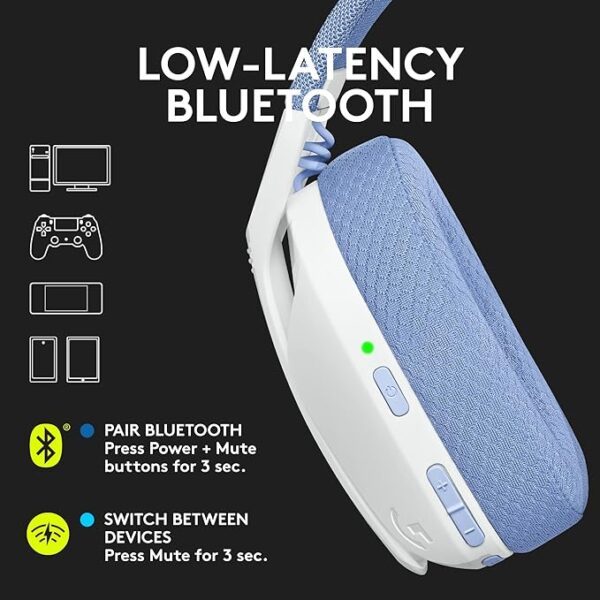 Logitech G435 Lightspeed and Bluetooth Wireless Over Ear Gaming Headphones - Lightweight with Dual mics, 18h Battery, Compatible with Dolby Atmos, PC, PS4, PS5, Mobile - White - Image 3