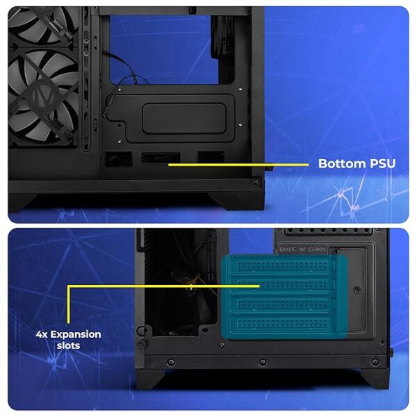 ZEBRONICS MERCURY Premium Gaming Chassis with support for mATX | Mini ITX | 240mm AIO, Dual Chamber Design, Infinity Ring ARGB Fan, Wraparound Tempered Glass (Black) - Image 6