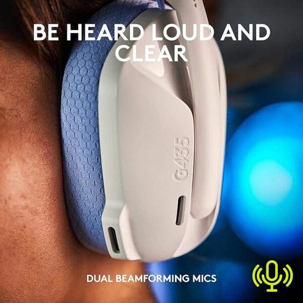 Logitech G435 Lightspeed and Bluetooth Wireless Over Ear Gaming Headphones - Lightweight with Dual mics, 18h Battery, Compatible with Dolby Atmos, PC, PS4, PS5, Mobile - White - Image 5