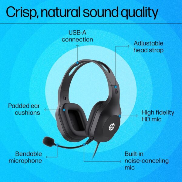 HP H120 Stereo USB On Ear Headset, Plug-and-Play USB-A, Built-in Noise-Canceling Mic, Adjustable Head Strap, Padded Ear Cushions, 360-Degree Bendable Mic, 1-Year Limited Warranty, Black, 9Z4V9Aa - Image 7