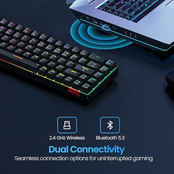 Portronics Hydra 10 Wireless Mechanical Gaming Keyboard with Bluetooth & 2.4 GHz Wireless, Red Switches, Multi-Device Pairing, TKL Compact Size, Multi-Colour Backlight, for Laptop & PC (Black) - Image 2