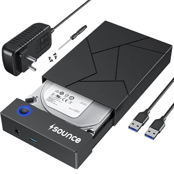 Sounce 3.5 Inch Hard Drive Enclosure USB 3.0 External Hard Drive Docking Station for 3.5 2.5 inch SATA Hard Drives SSD 16TB Storage Capacity HDD Enclosure with 12V/2A Power Supply UASP Acceleration