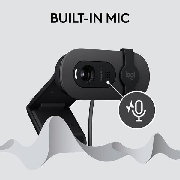 Logitech Brio 100 Full HD Webcam for Meetings and Streaming, Auto-Light Balance, Built-in Mic, Privacy Shutter, USB-A, for Microsoft Teams, Google Meet, Zoom and More- Graphite - Image 3