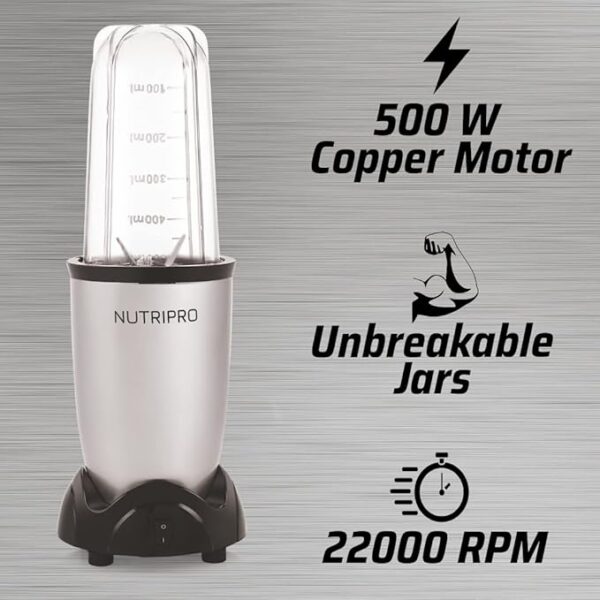 NutriPro Juicer Mixer Grinder - Smoothie Maker - 500 Watts (2 Jar, Silver) - 2 Year Warranty - Image 6