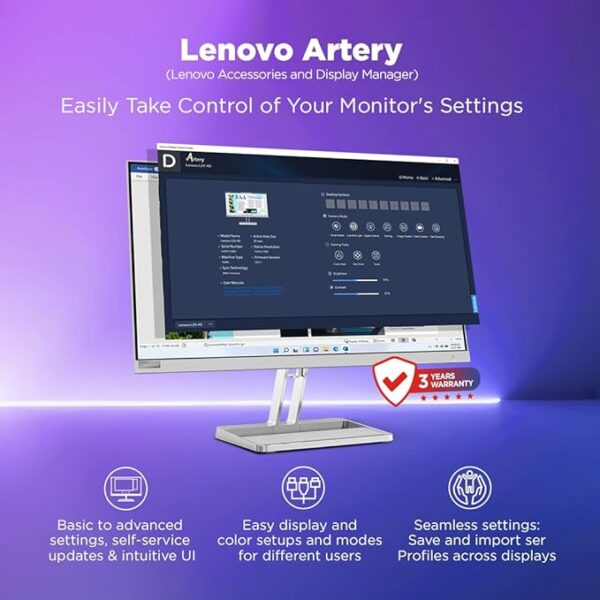 Lenovo L-Series 27 inch (68.5cm) FHD IPS Monitor| 100Hz, 1ms, FreeSync, 99% sRGB, 3Wx2 Speakers, Smart Display Customization Artery, 2X HDMI 1.4, 1x VGA, Tilt, Cloud Grey, L27i-4A - Image 3