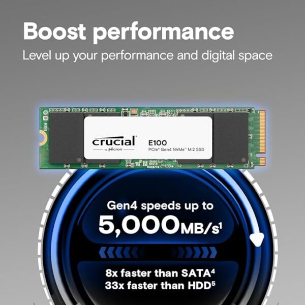 Crucial E100 480GB PCIe Gen4 2280 NVMe M.2 SSD - Image 2