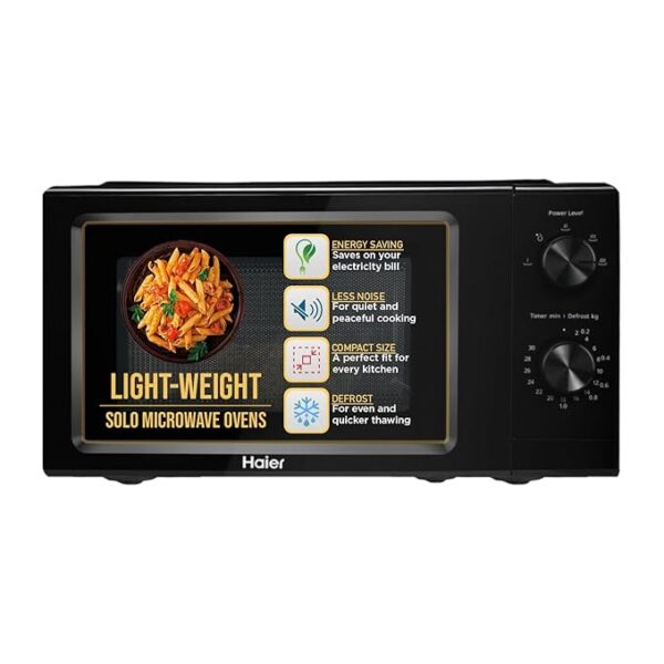 Haier 19 L Inverter Technology, Light Weight, Defrost, 5 Power Levels Solo Microwave Oven (HIL1901MBPB, Black)