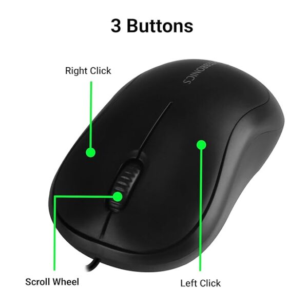 ZEBRONICS Zeb-Comfort Wired USB Mouse, 3-Button, 1000 DPI Optical Sensor, Plug & Play, for Windows/Mac, Black - Image 4