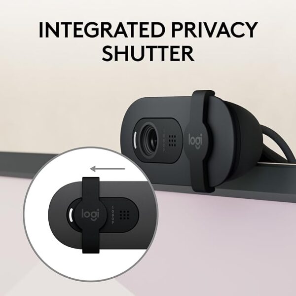 Logitech Brio 100 Full HD Webcam for Meetings and Streaming, Auto-Light Balance, Built-in Mic, Privacy Shutter, USB-A, for Microsoft Teams, Google Meet, Zoom and More- Graphite - Image 4