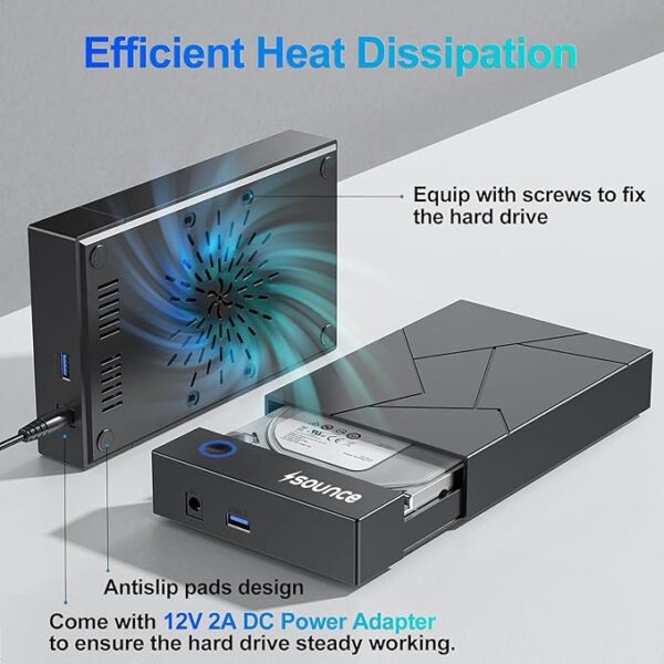 Sounce 3.5 Inch Hard Drive Enclosure USB 3.0 External Hard Drive Docking Station for 3.5 2.5 inch SATA Hard Drives SSD 16TB Storage Capacity HDD Enclosure with 12V/2A Power Supply UASP Acceleration - Image 5