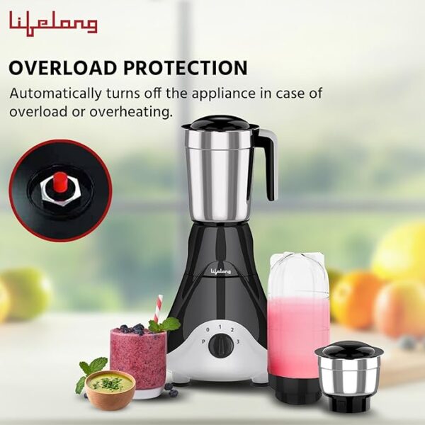 Lifelong Mixer Grinder for Kitchen - 4 Jars 500 Watt Mixie - 2 Nutri bullet Jars for Smoothie & Blending, Chutney Jar & Liquidizing Jar used as Wet Grinder & Blender - Stainless Steel Blades (LLMG39) - Image 4