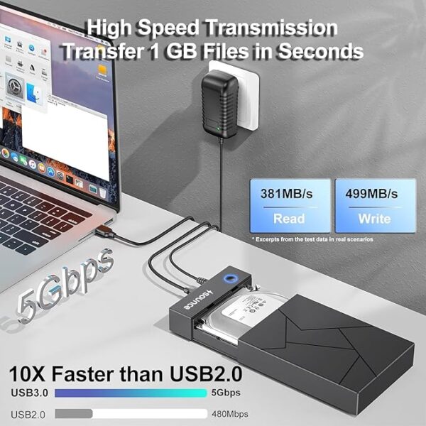 Sounce 3.5 Inch Hard Drive Enclosure USB 3.0 External Hard Drive Docking Station for 3.5 2.5 inch SATA Hard Drives SSD 16TB Storage Capacity HDD Enclosure with 12V/2A Power Supply UASP Acceleration - Image 6
