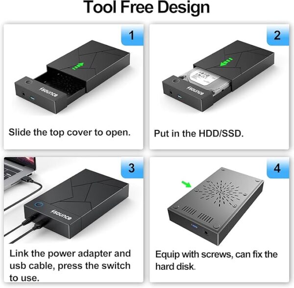 Sounce 3.5 Inch Hard Drive Enclosure USB 3.0 External Hard Drive Docking Station for 3.5 2.5 inch SATA Hard Drives SSD 16TB Storage Capacity HDD Enclosure with 12V/2A Power Supply UASP Acceleration - Image 2
