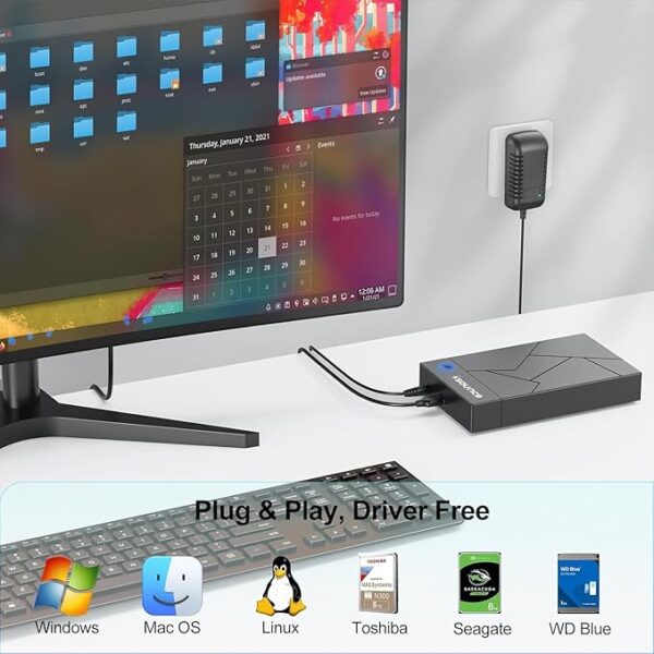 Sounce 3.5 Inch Hard Drive Enclosure USB 3.0 External Hard Drive Docking Station for 3.5 2.5 inch SATA Hard Drives SSD 16TB Storage Capacity HDD Enclosure with 12V/2A Power Supply UASP Acceleration - Image 3