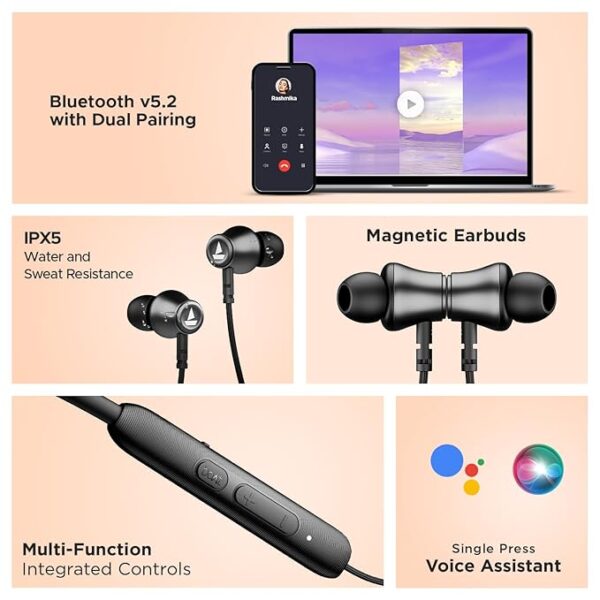 Boat Rockerz 245 v2 Pro, 30HRS Battery, ENx Tech, Fast Charge, Low Latency, Dual Pairing, Magnetic Ear Buds, IPX5, Type-C Interface, Bluetooth Neckband, Wireless with Mic Earphones (Active Black) - Image 3