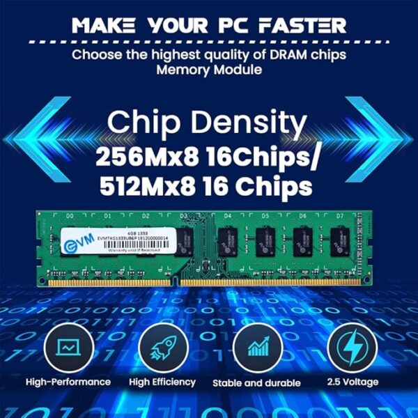 EVM 4GB DDR3 Desktop RAM 1333MHz Long-DIMM Memory - Boost Computer Speed and Performance with Low Latency and Durable Design - 10-Year Warranty (EVMT4G1333U86P) - Image 3