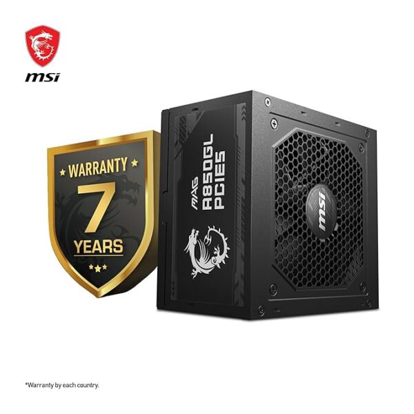 MSI MAG A850GL PCIE5 Power Supply Unit, 850W, 80 Plus Gold, Fully Modular, ATX 3.0, PCIe 5.0 GPU Support, 120mm FDB Fan, Full-Bridge LLC, Flat Black Cables - 7 Year Warranty - Image 3