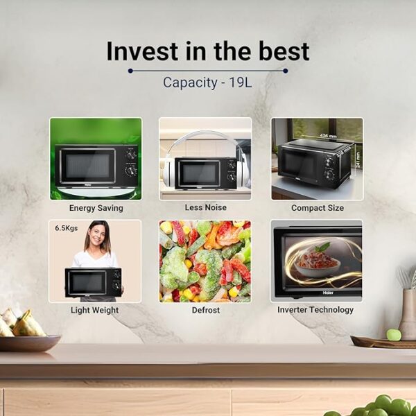 Haier 19 L Inverter Technology, Light Weight, Defrost, 5 Power Levels Solo Microwave Oven (HIL1901MBPB, Black) - Image 5