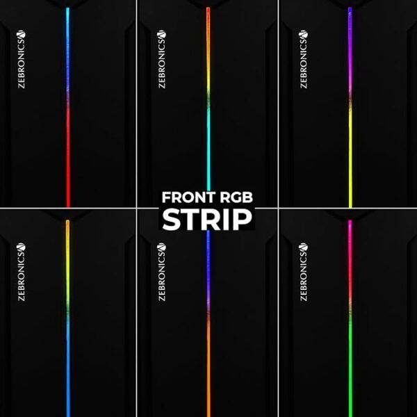 ZEBRONICS ZIUM Mid-Tower Gaming Cabinet, M-ATX/M-Itx, Fins Focussed Multicolor Rear Fan, Multi Color Led Strip, Acrylic Glass Side Panel, USB 3.0, USB 2.0 - Image 6