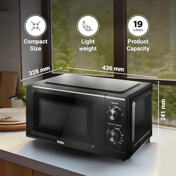 Haier 19 L Inverter Technology, Light Weight, Defrost, 5 Power Levels Solo Microwave Oven (HIL1901MBPB, Black) - Image 4